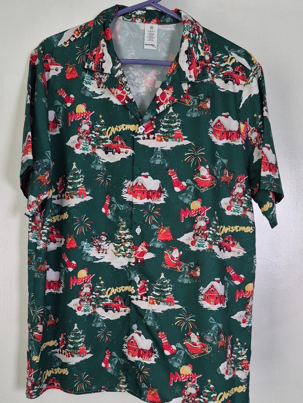 Green Christmas Print Short Sleeve , Hawaiian Shirt
